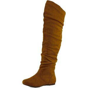 Women's Camel Polyurethane (PU) Knee High Pointed Toe Low Heel Western Boots